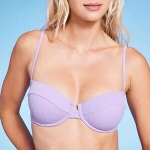 Shade & Shore Women’s Purple Underwire Ribbed Bikini Swim Top- Size 34C